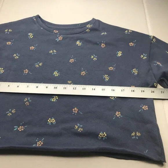 Colsie Women's Long Sleeve Fleece Lounge Sweatshirt Blue With Flowers XS New - Picture 9 of 13